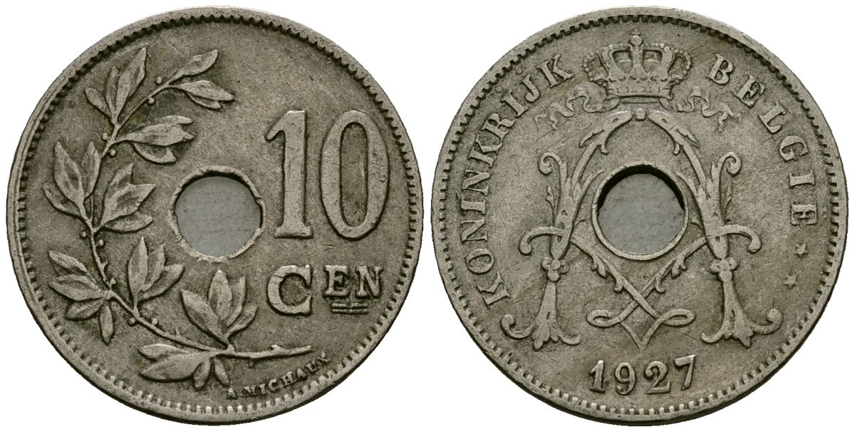 Бельгия 10 сантимов 1927 Belgie KM 86 медно-никель 4383-1042