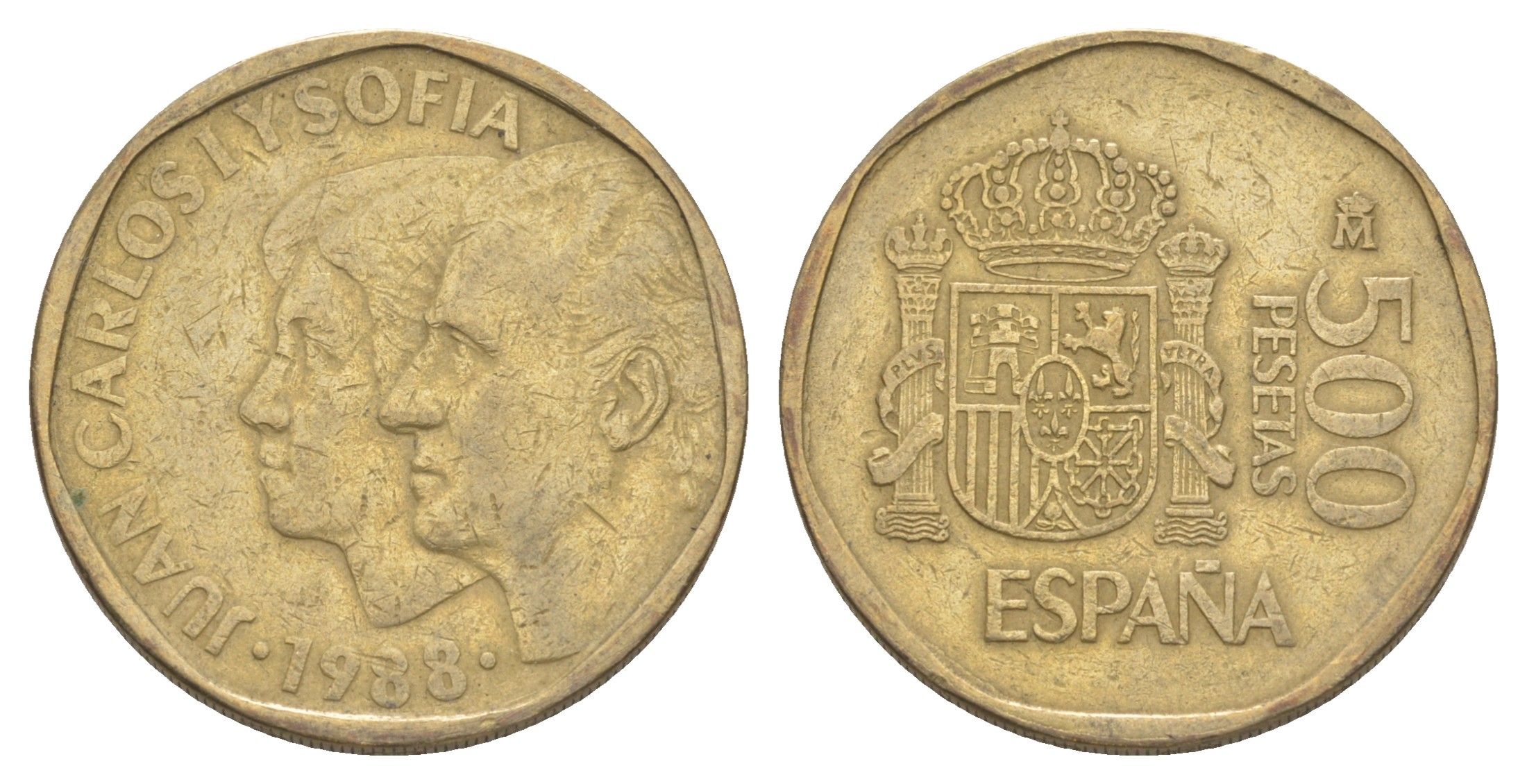 Испания 500 песет 1988 M, Хуан Карлос I (1975-2001) и София KM 831 алюминиевая бронза 4603-114