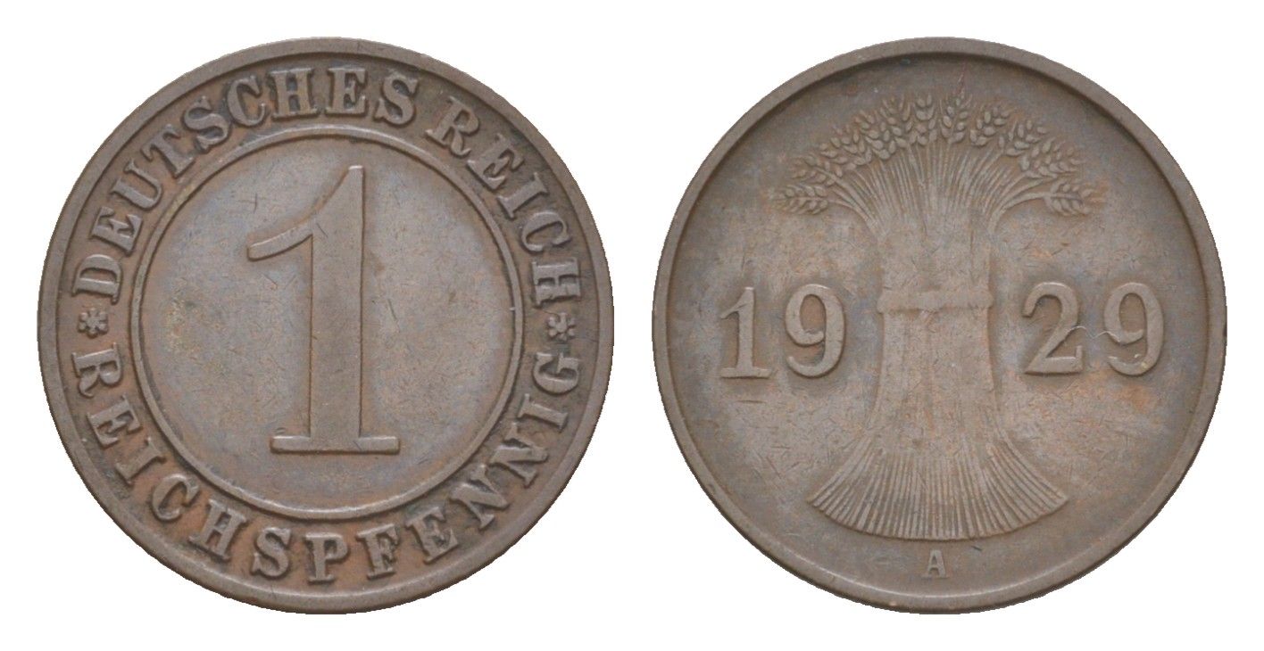 Германия 1 рейхспфенниг 1929 A KM 37, J. 313 бронза 4644-1041