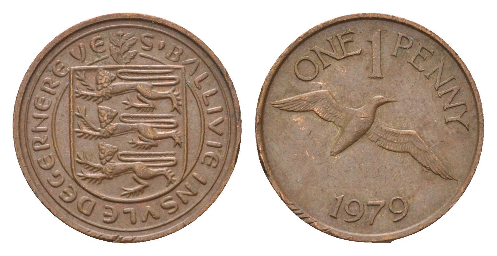 Гернси 1 пенни 1979 Елизавета II (1952-2022), северная олуша в полете KM 27 бронза 4690-235