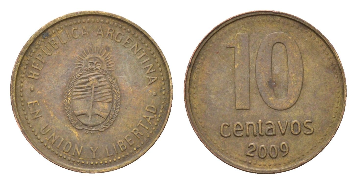 Аргентина 10 сентаво 2009 KM 107a сталь плакированная латунью 4674-853