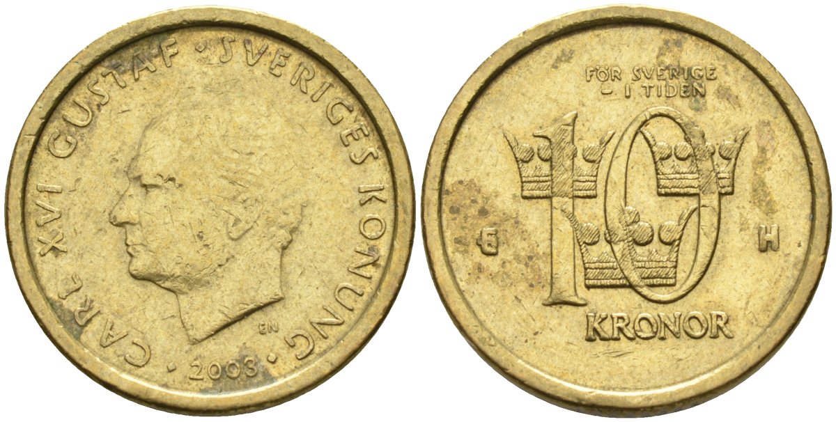 Швеция 10 крон 2003 H, Карл XVI Густав (1973- ) KM 895 медь алюминий цинк 4592-115