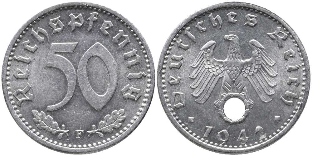 Германия 50 рейхспфеннигов 1942 F J. 372, KM 96 алюминий UNC 00-000-00