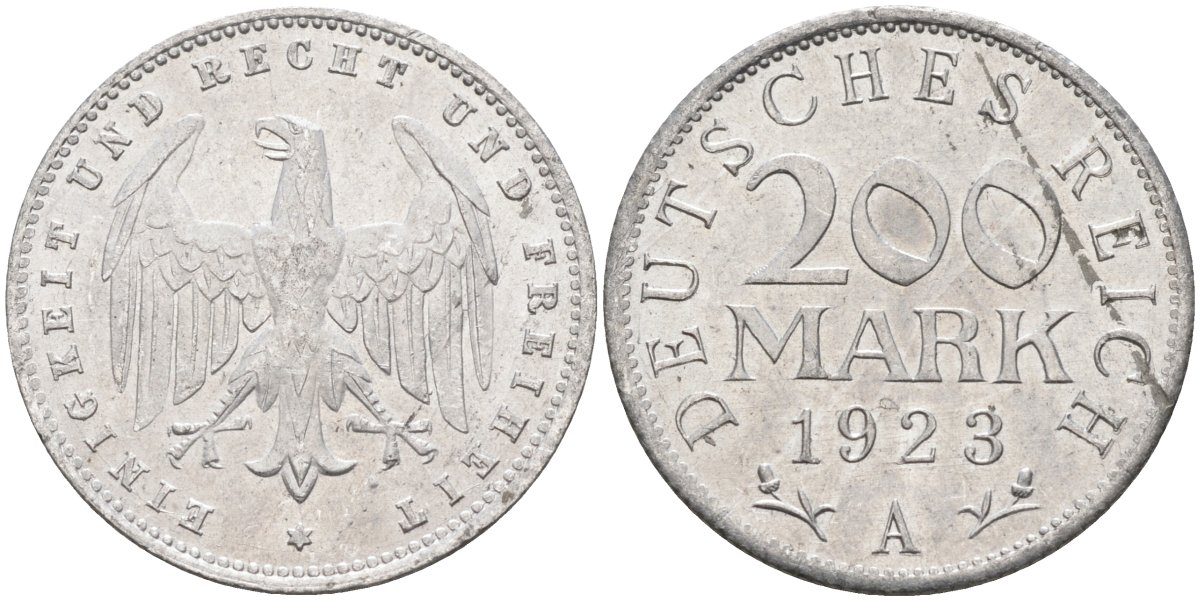 Германия 200 марок 1923 A KM 35, J. 304, Weege 22 алюминий UNC 4586-225