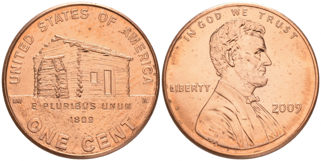 США 1 ЦЕНТ 2009 P, СЕРИЯ 200 ЛЕТ СО ДНЯ РОЖДЕНИЯ АВРААМА ЛИНКОЛЬНА - ДЕТСТВО В КЕНТУКИ (ДОМИК ЛИНКОЛЬНА) KM 441 цинк плакированный медью UNC M32-9