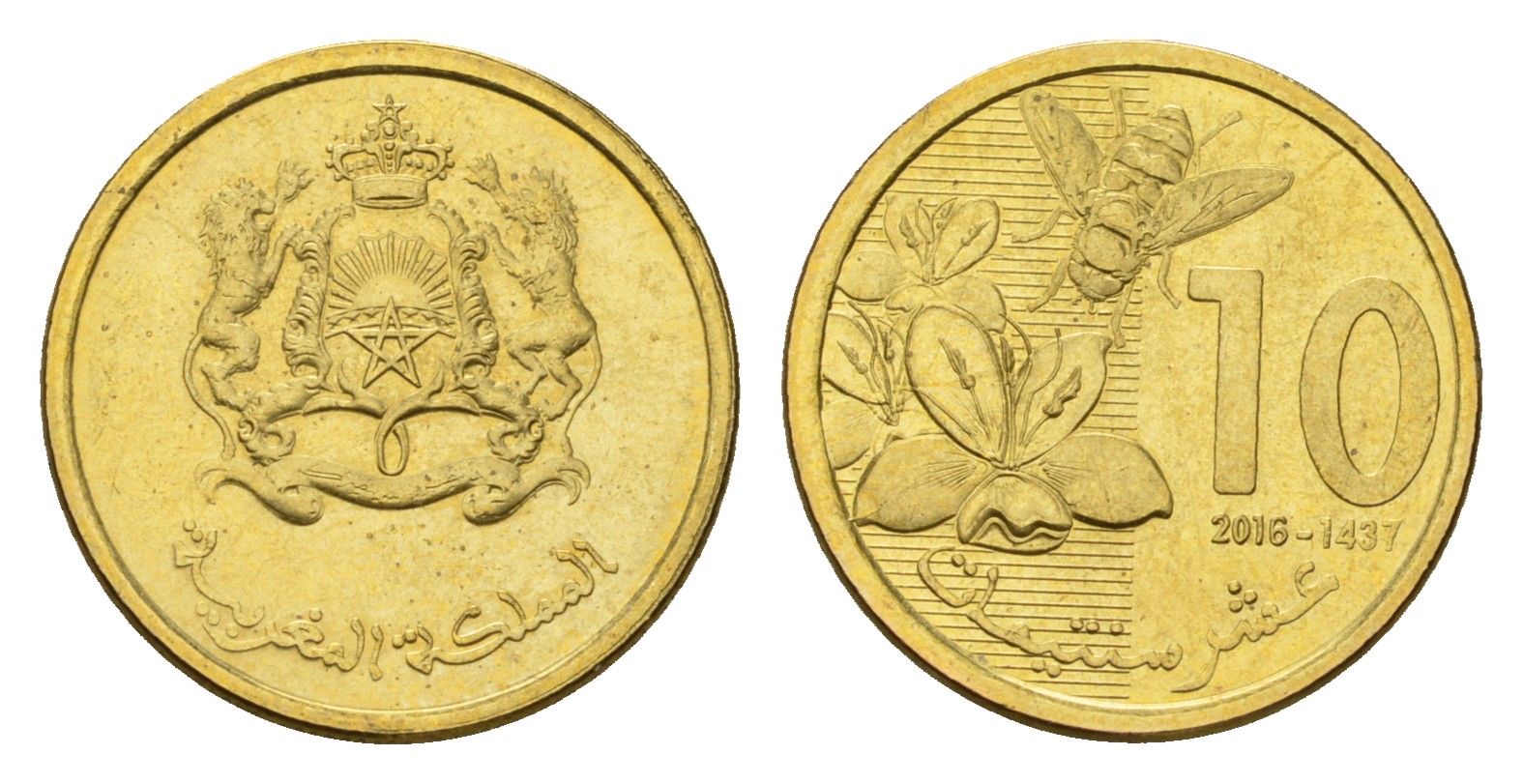 Марокко 10 сантимов 2016 Y 136 сталь плакированная латунью UNC 4588-1249