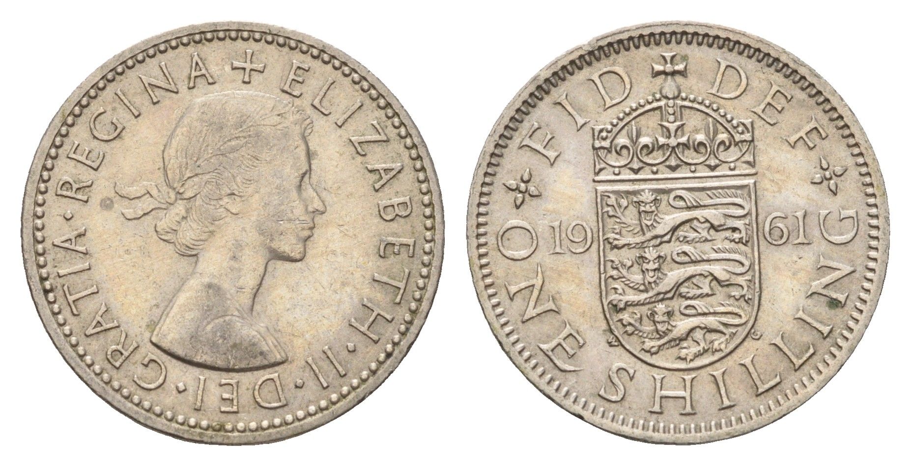 Великобритания 1 шиллинг 1961 Елизавета II (1952-2022), Английский герб KM 904, Spink 4147 медно-никель 4177-255