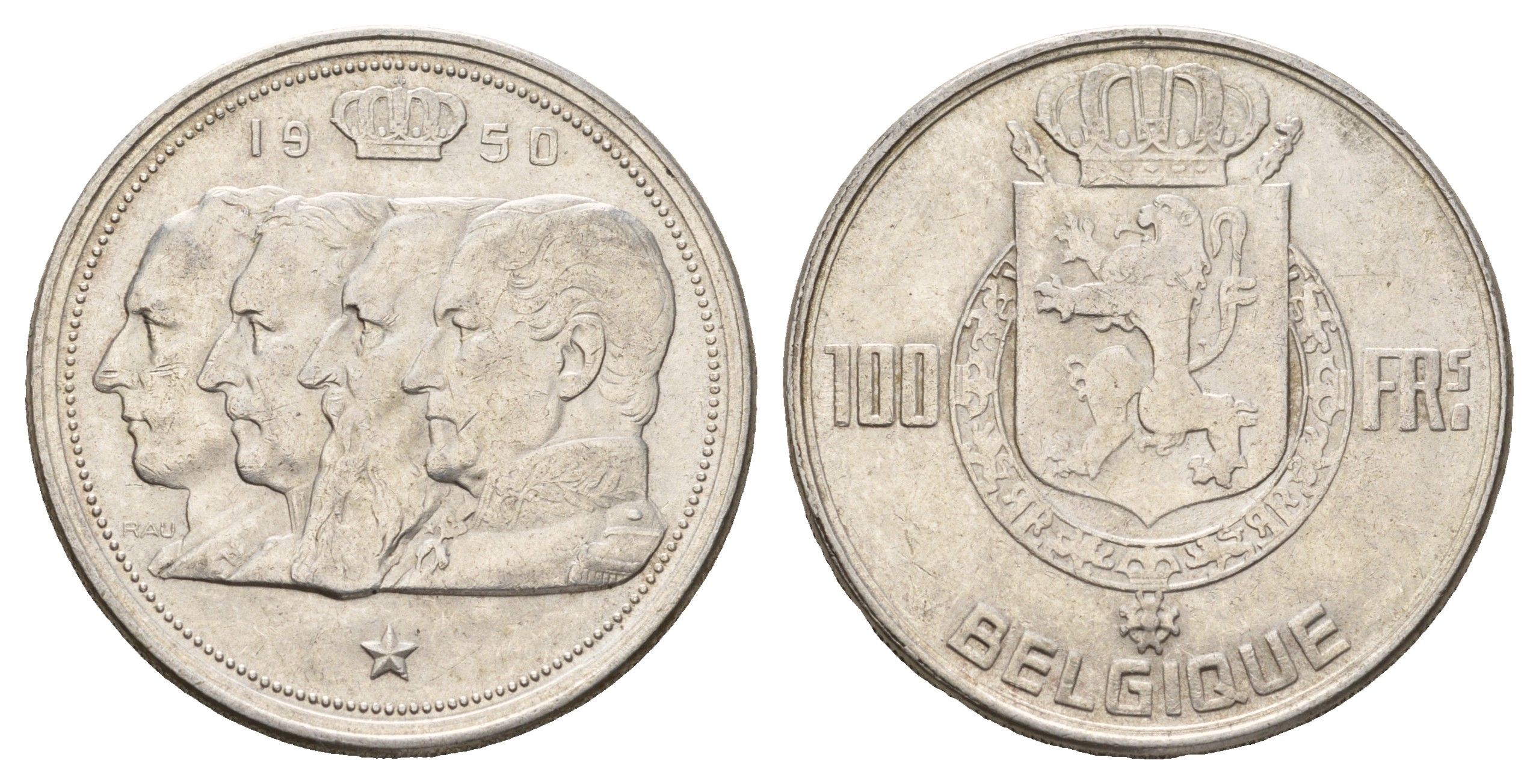 Бельгия 100 франков 1950 Леопольд III (1934-1950), Belgique KM 138 серебро 1519-743