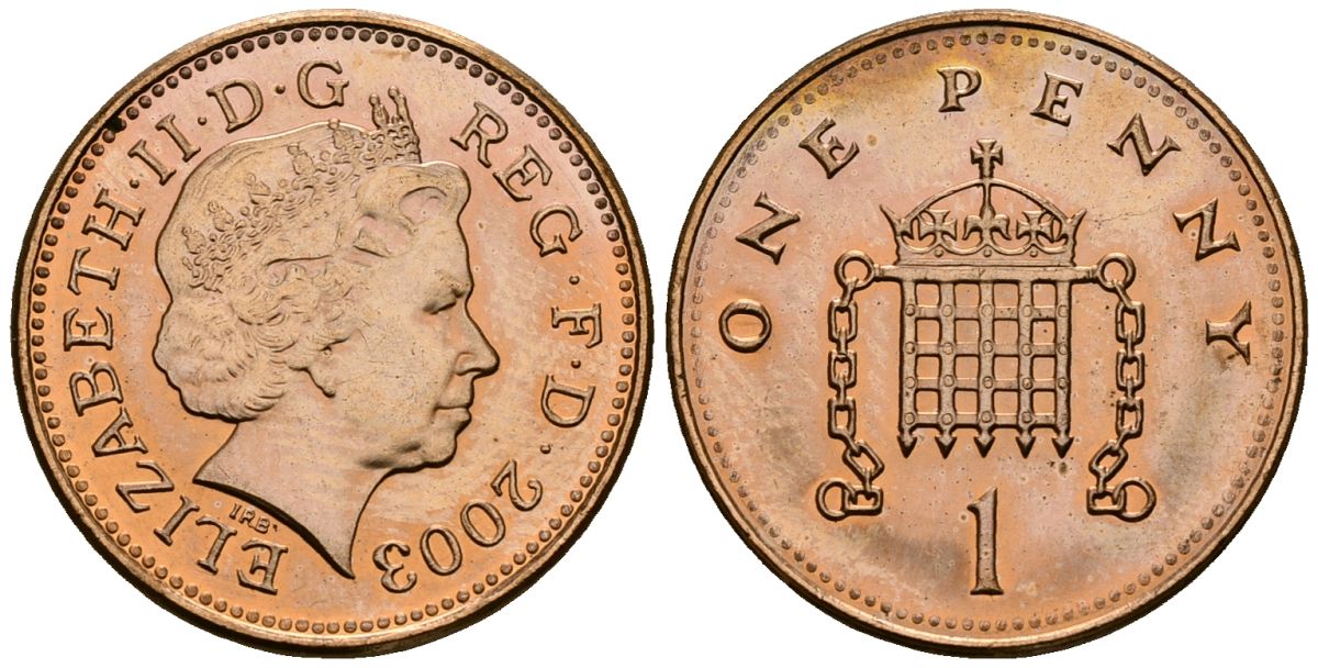 Великобритания 1 пенни 2003 Елизавета II (1952-2022) KM 986, Spink 4710 (B5) сталь плакированная медью 4176-641
