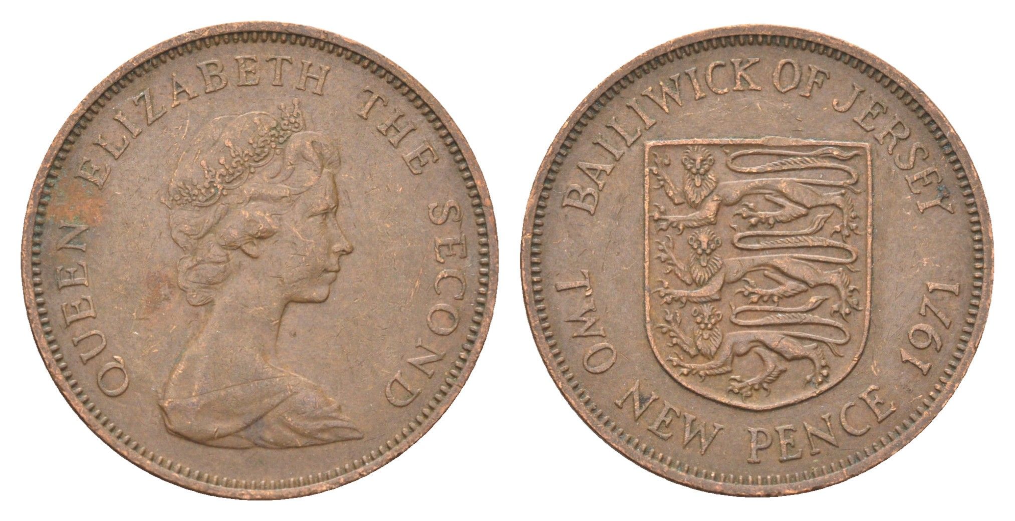 Джерси 2 новых пенса 1971 Елизавета II (1952-2022) KM 31 бронза 4703-1043