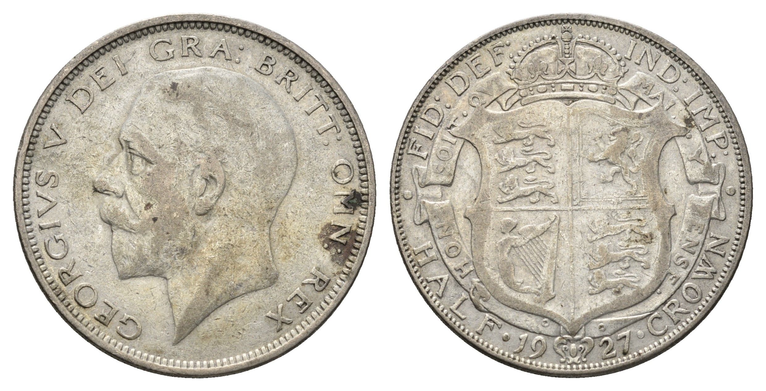Великобритания 1/2 кроны 1927 Георг V (1910-1936), год-тип KM 830, Spink 4042 серебро 1531-1545