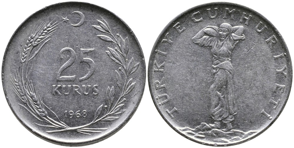 ТУРЦИЯ 25 КУРУШЕЙ 1968 KM 892.3 нержавеющая сталь 4541-615