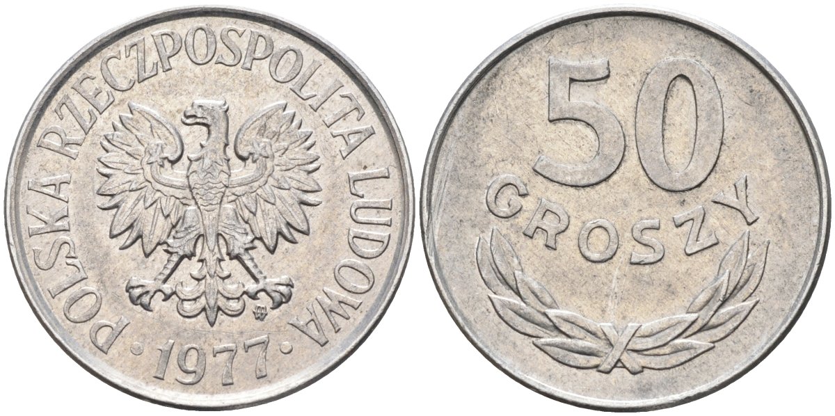 Польша 50 грошей 1977 MW, Народная Республика KM 48.1, Parchimowicz 210l алюминий 3336-452