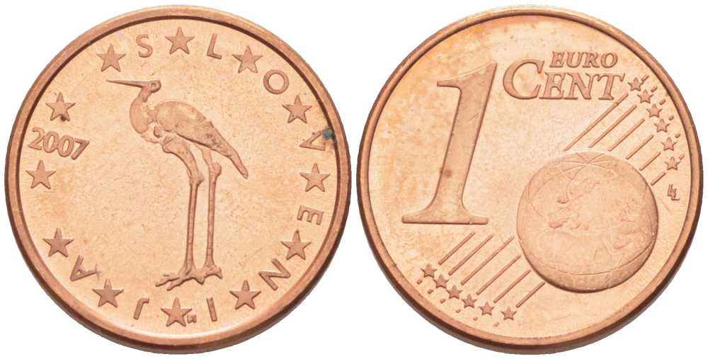 СЛОВЕНИЯ 1 ЕВРОЦЕНТ 2007 БЕЛЫЙ АИСТ KM 68 сталь плакированная медью UNC 214-422