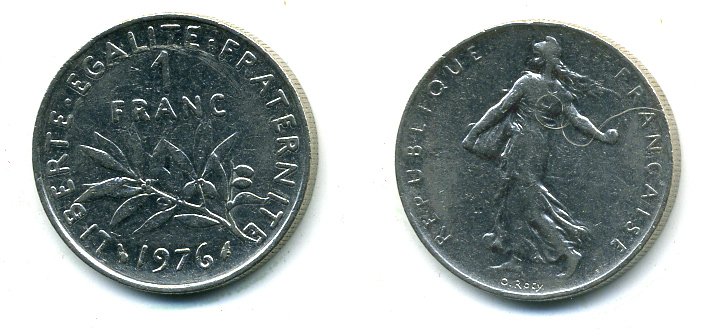ФРАНЦИЯ 1 ФРАНК 1976 СЕЯТЕЛЬ KM 925.1 никель 59-1125