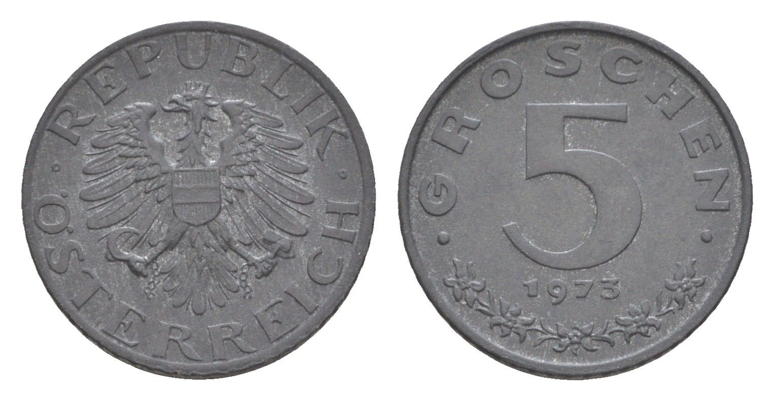 Австрия 5 грошей 1973 KM 2875 цинк aUNC 4567-714