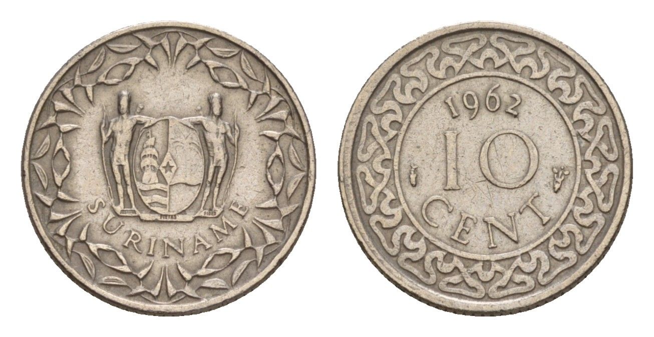 Суринам 10 центов 1962 KM 13 медно-никель 4649-961