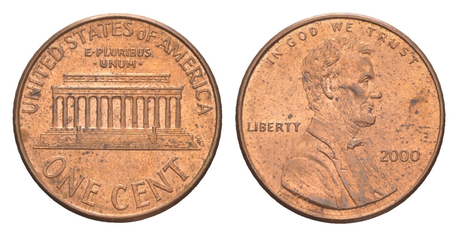 США 1 цент 2000 Авраам Линкольн KM 201b цинк плакированная медью UNC 4649-1248