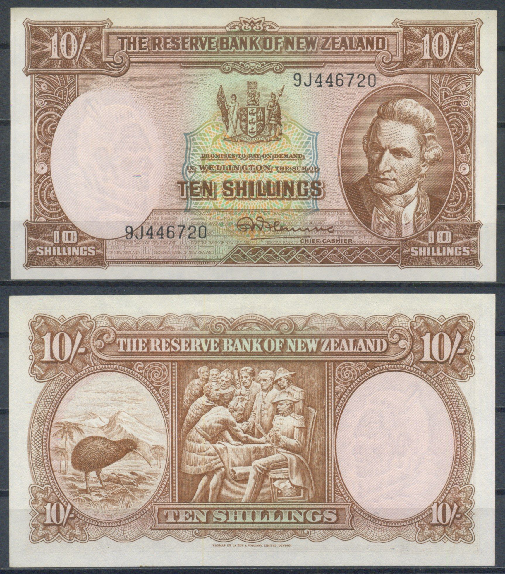 Новая Зеландия 10 шиллингов ND (1940-1967) Капитан Джеймс Кук Pick 158 d  бумага   451-1105-2