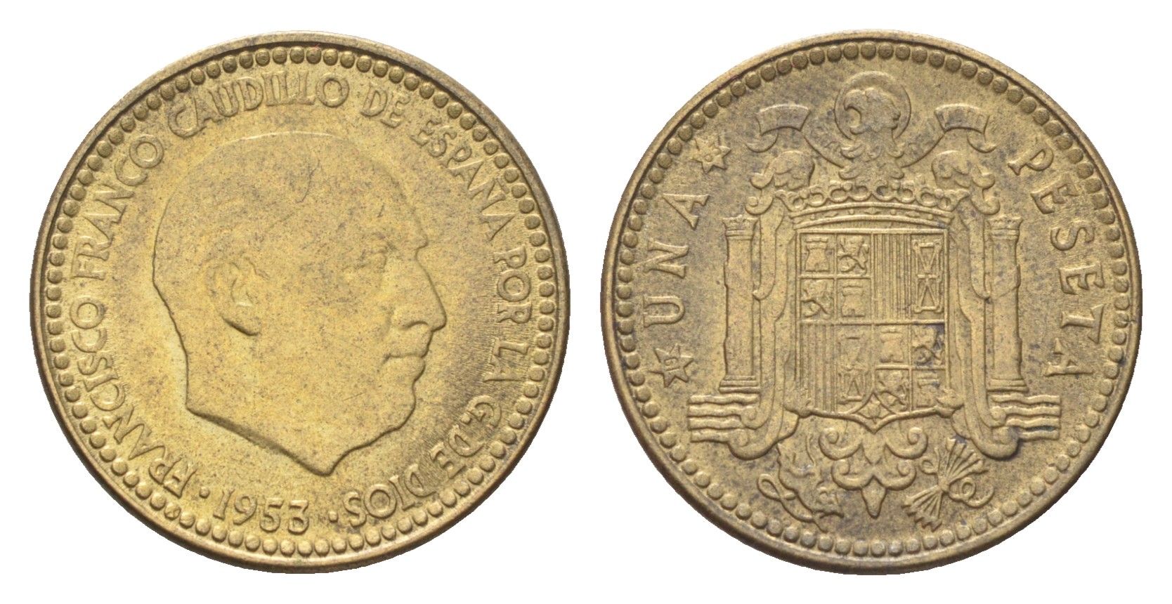 Испания 1 песета 1953 (63) Франциско Франко (1939-1975) KM 775 алюминиевая бронза 4705-1045