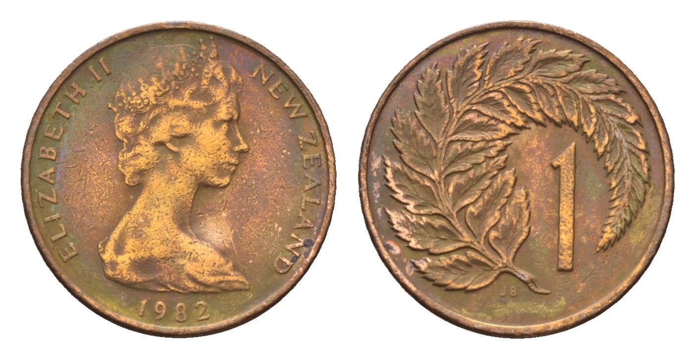 Новая Зеландия 1 цент 1982 Елизавета II (1952-2022), лист папоротника KM 31 бронза 4647-957