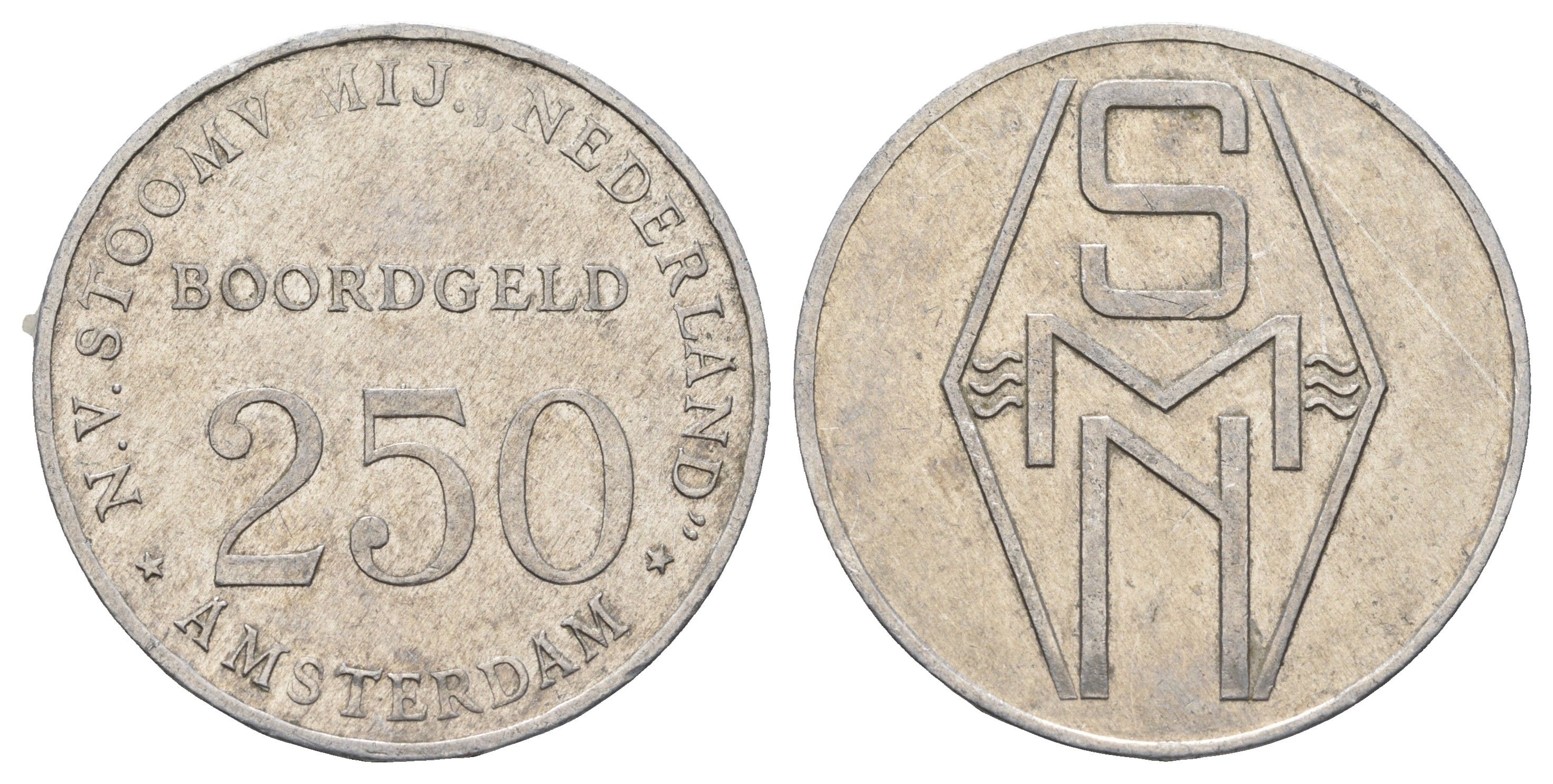 Нидерланды жетон 250 центов 1947-1957 BOORDGELD - корабельные деньги, использовались на кораблях при вывозе эмигрантов, для предотвращения вывоза валюты алюминий 79-915