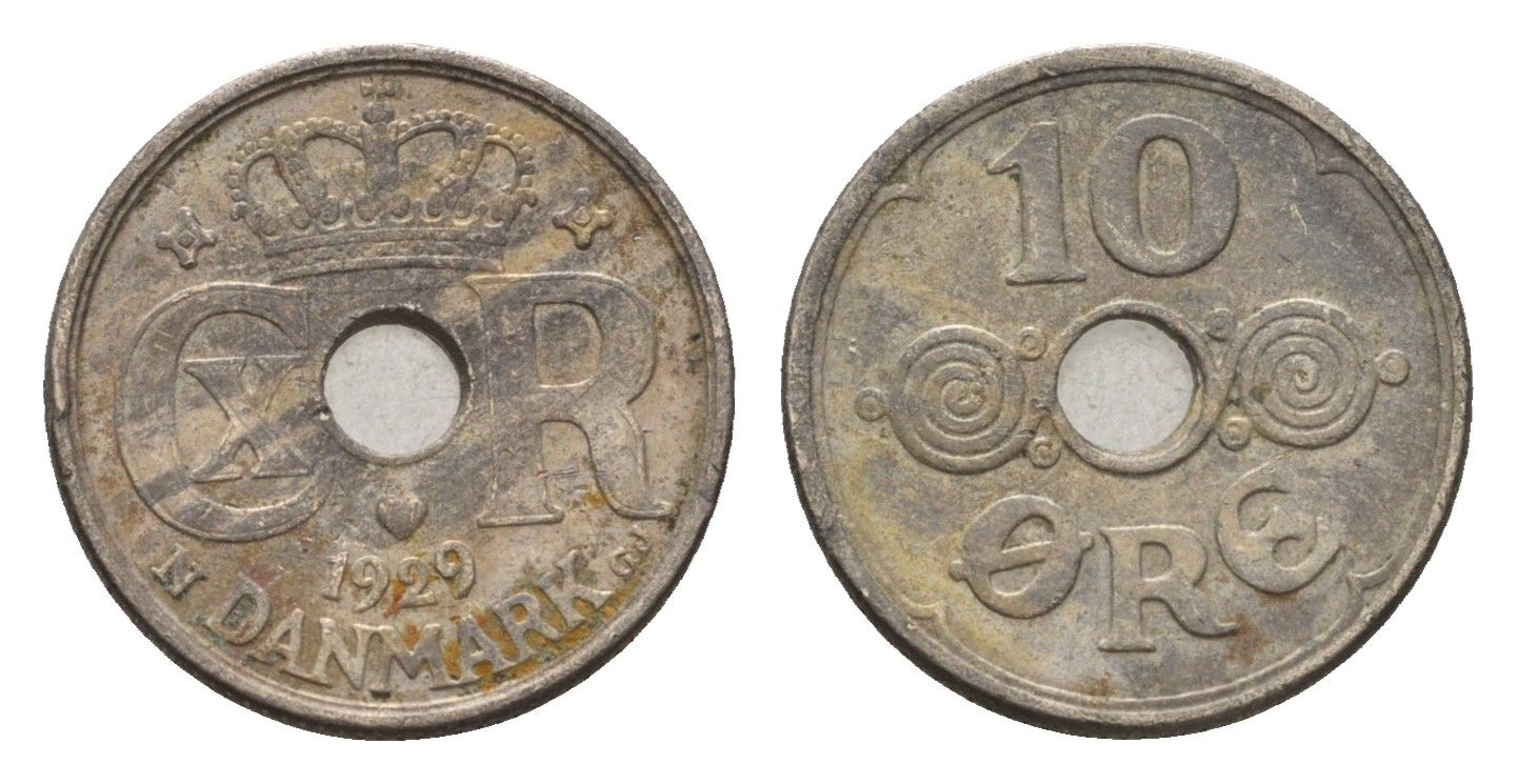 Дания 10 эре 1929 N, Кристиан X (1912-1947) KM 822 медно-никель 4701-933