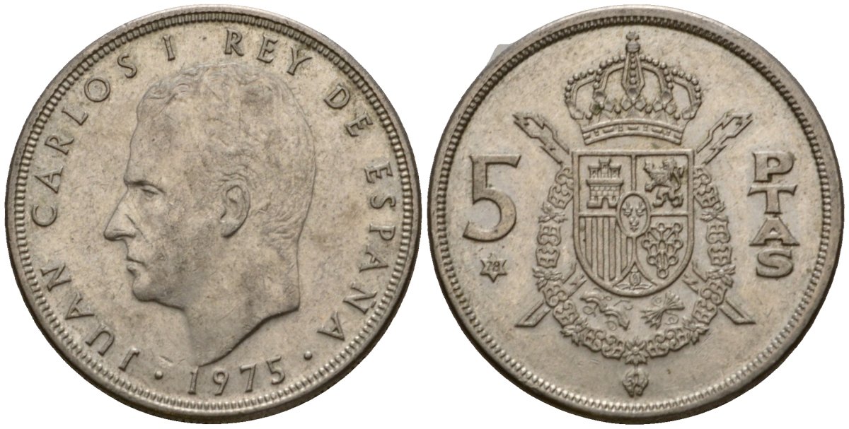Испания 5 песет 1975 (78) Хуан Карлос I (1975-2014) KM 807 медно-никель 186-1225