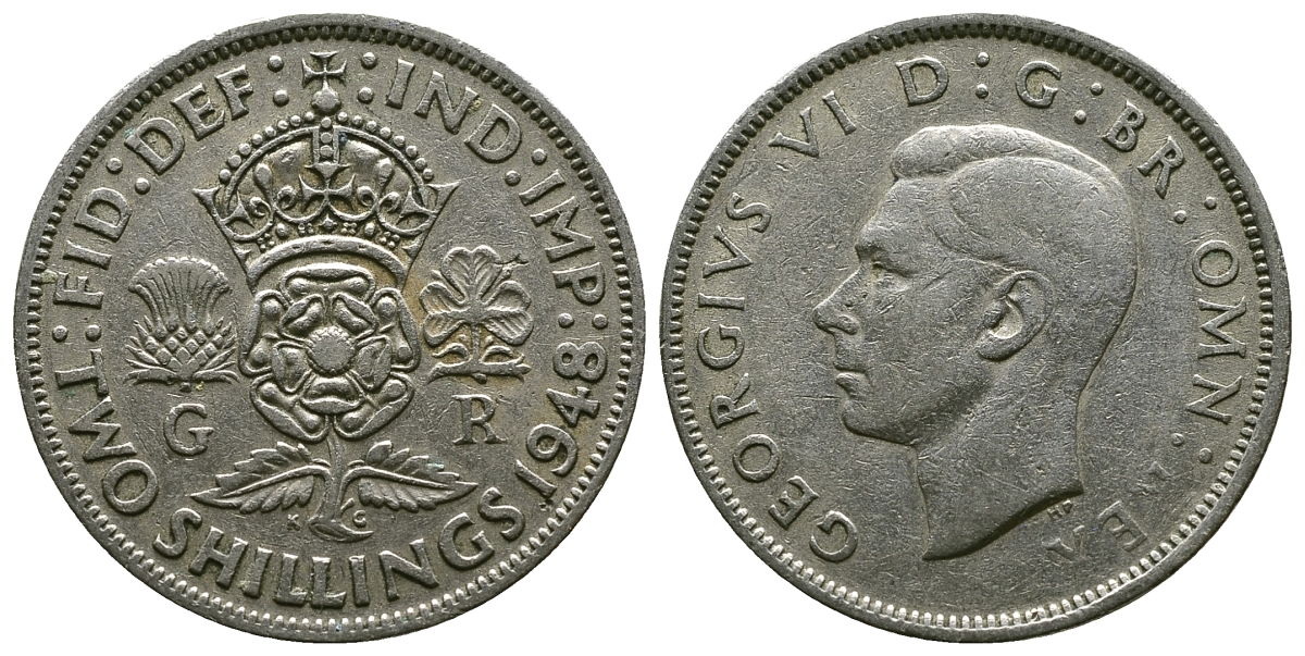 Великобритания 2 шиллинга (флорин) 1948 Георг VI (1936-1952) KM 865, Spink 4102 медно-никель 4381-1216
