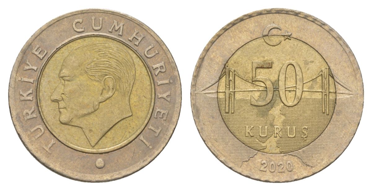 Турция 50 курушей 2020 Кемаль Ататюрк KM 1243 биметалл 4143-152
