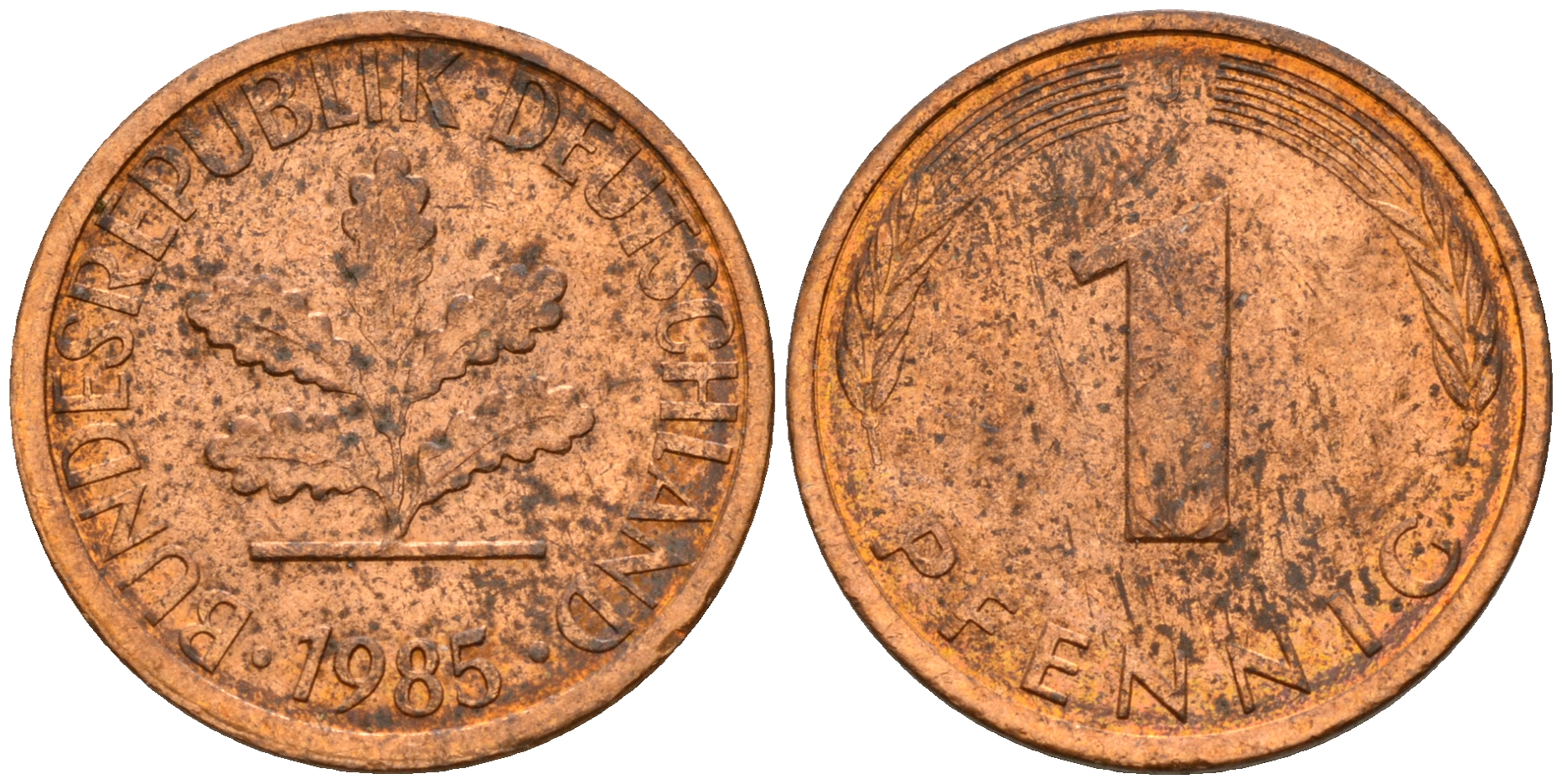 ФРГ 1 пфенниг 1985 J KM 105, J. 380 сталь плакированная медью    4598-636