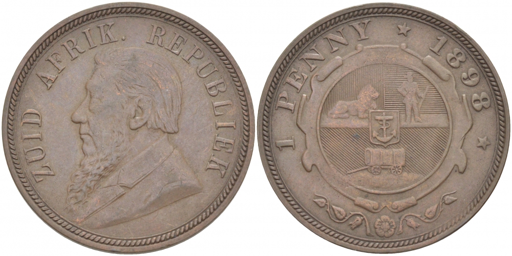 Южно-Африканская Республика, Трансвааль 1 пенни 1898 Пауль Крюгер KM 2 медь 180-844