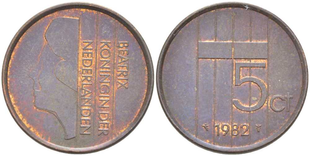 Нидерланды 5 центов 1982 Беатрикс (1980-2013) KM 202 бронза 213-1157