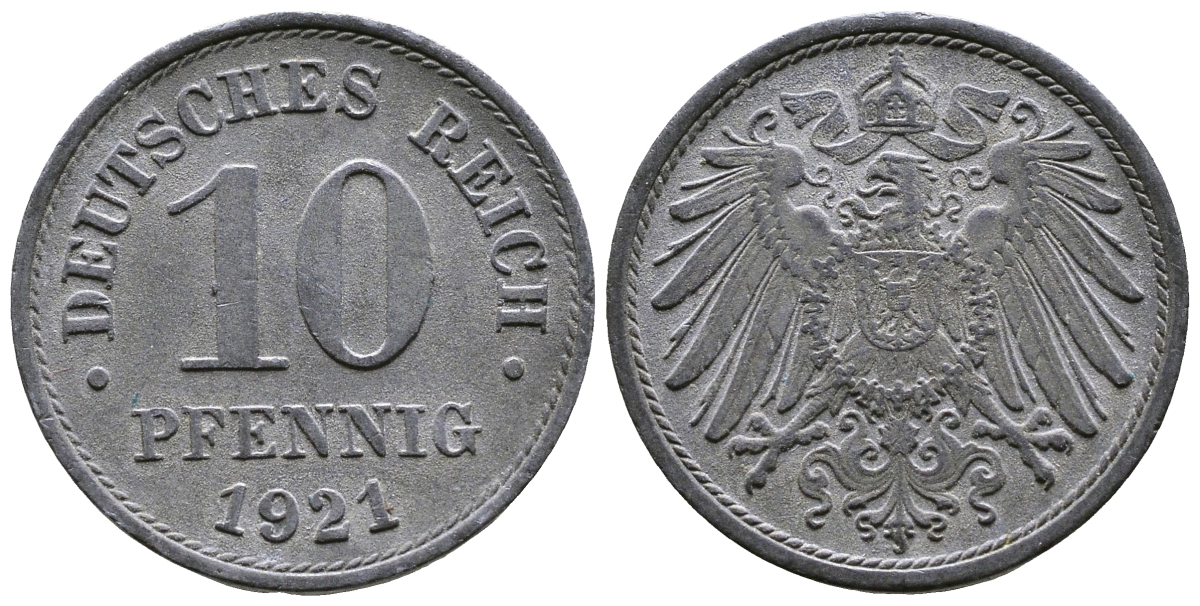 ГЕРМАНИЯ 10 ПФЕННИГОВ 1921 KM 26, J. 299 цинк 4364-635