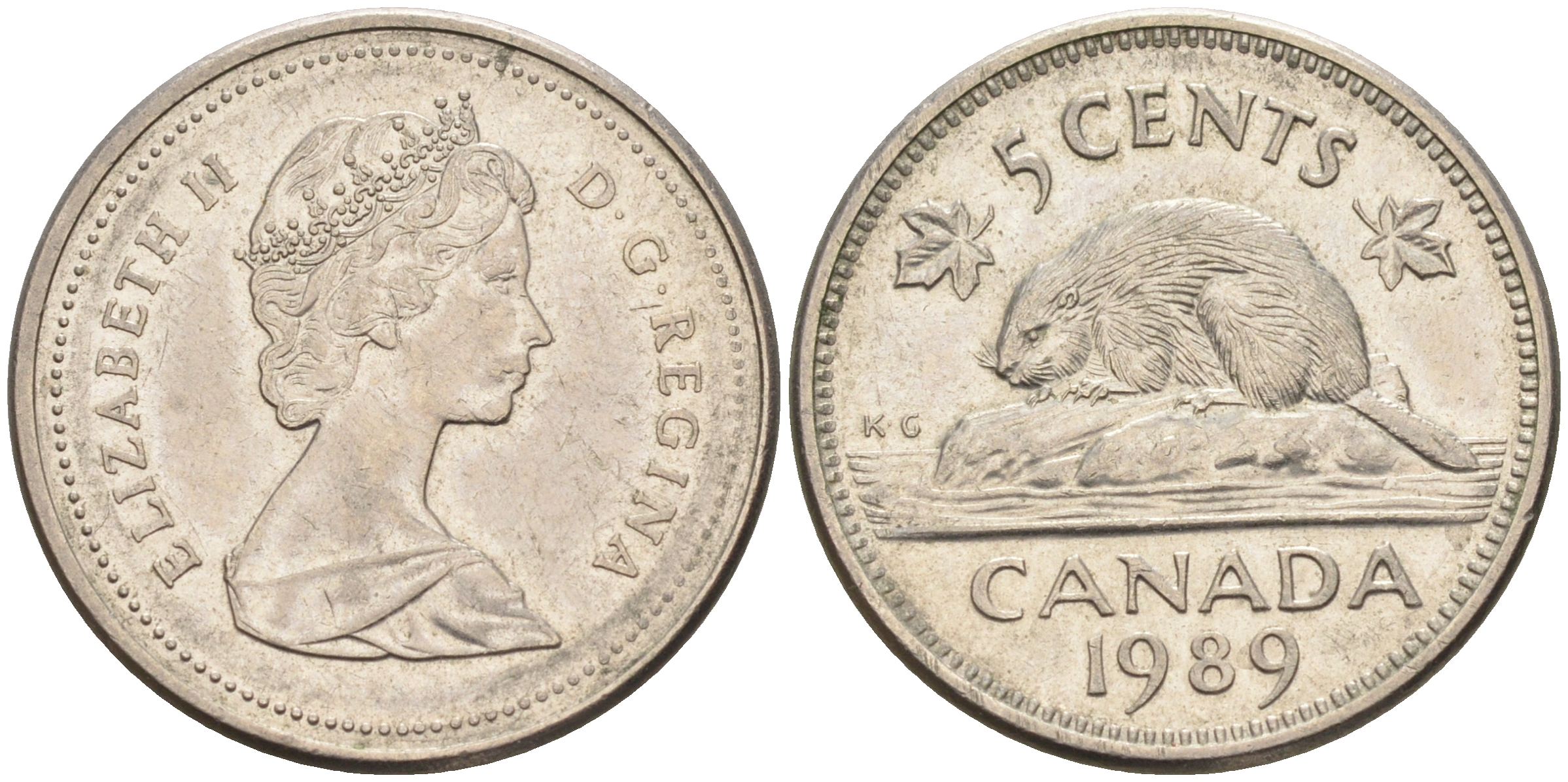 Канада 5 центов 1989 Елизавета II (1952-2022), бобер KM 60.2а медно-никель    4148-1244