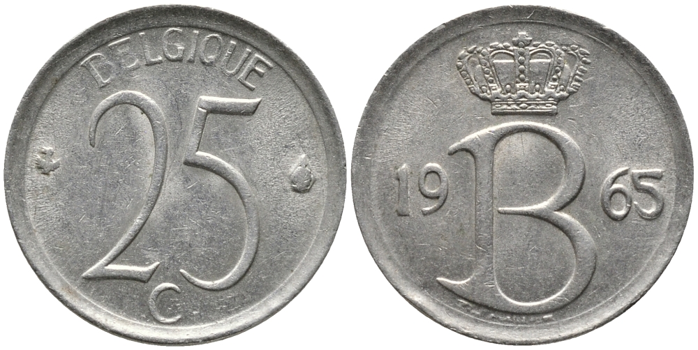 Бельгия 25 сантимов 1965 Belgique, Бодуэн I (1951-1993) KM 153.1 медно-никель 99-1169
