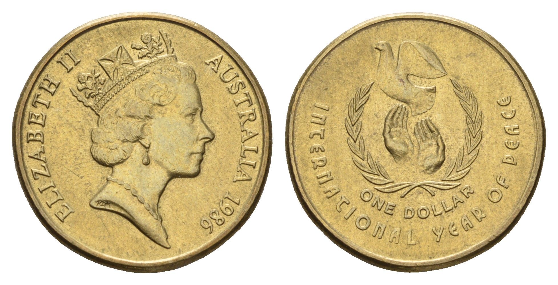 Австралия 1 доллар 1986 Международный год мира KM 87 алюминиевая бронза aUNC 4671-511