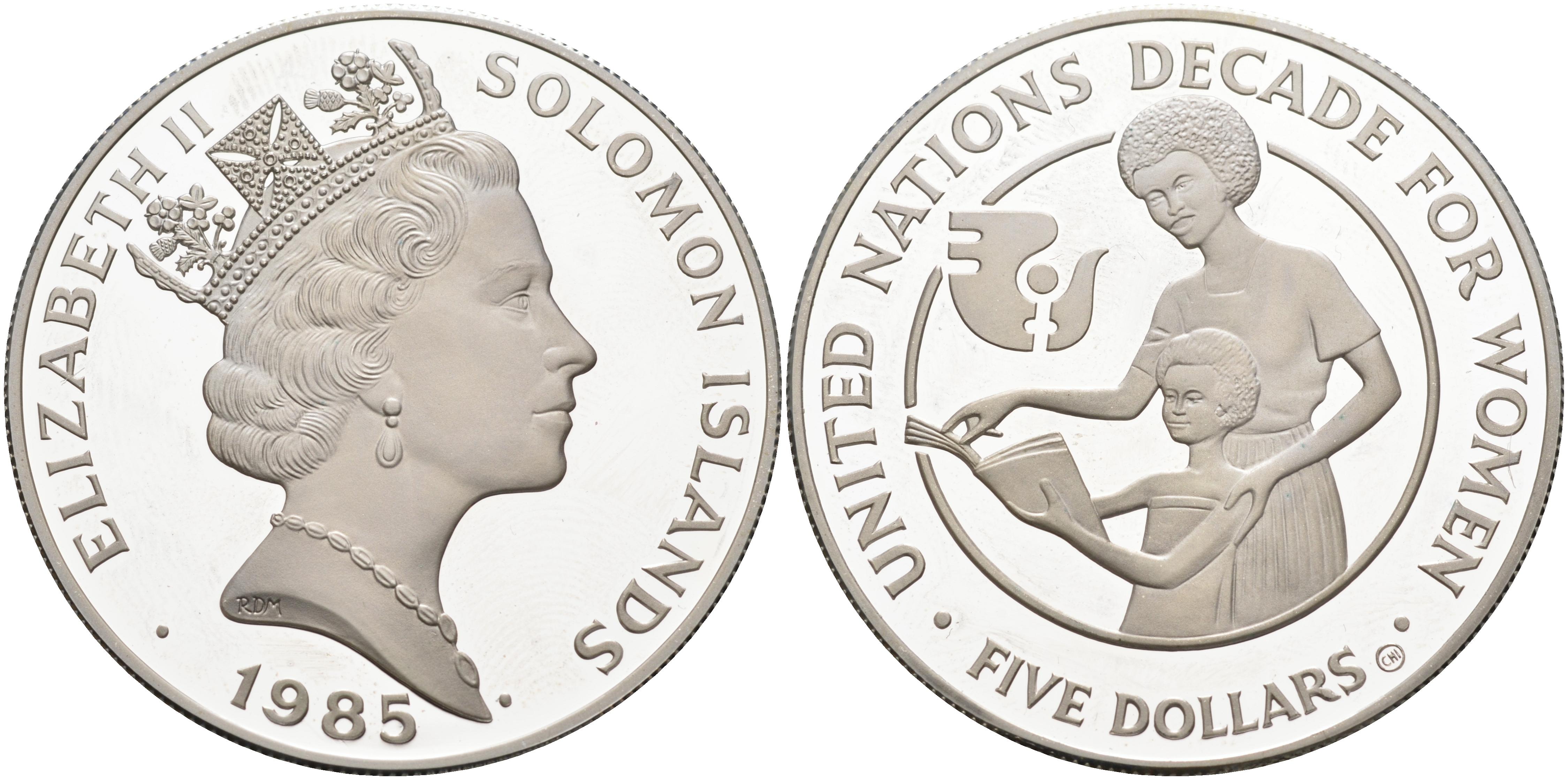 Соломоновы острова 5 долларов 1985 Международный год женщин KM 22 серебро PROOF 11-267-12