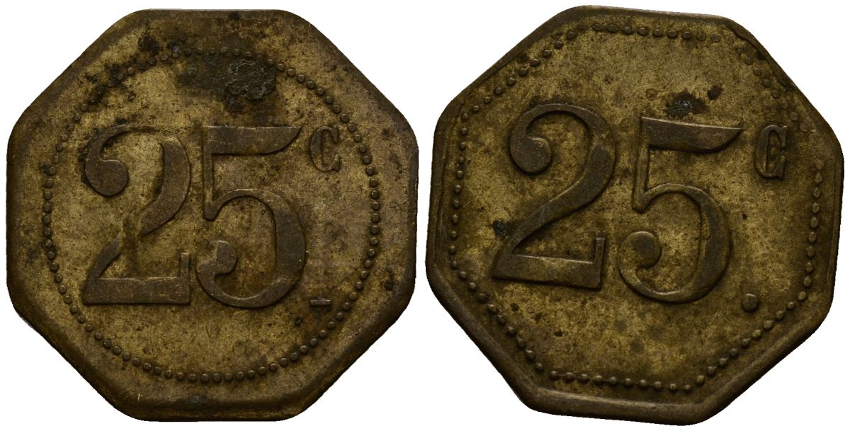 Франция 25 сантимов ND ресторанный жетон латунь 4166-345