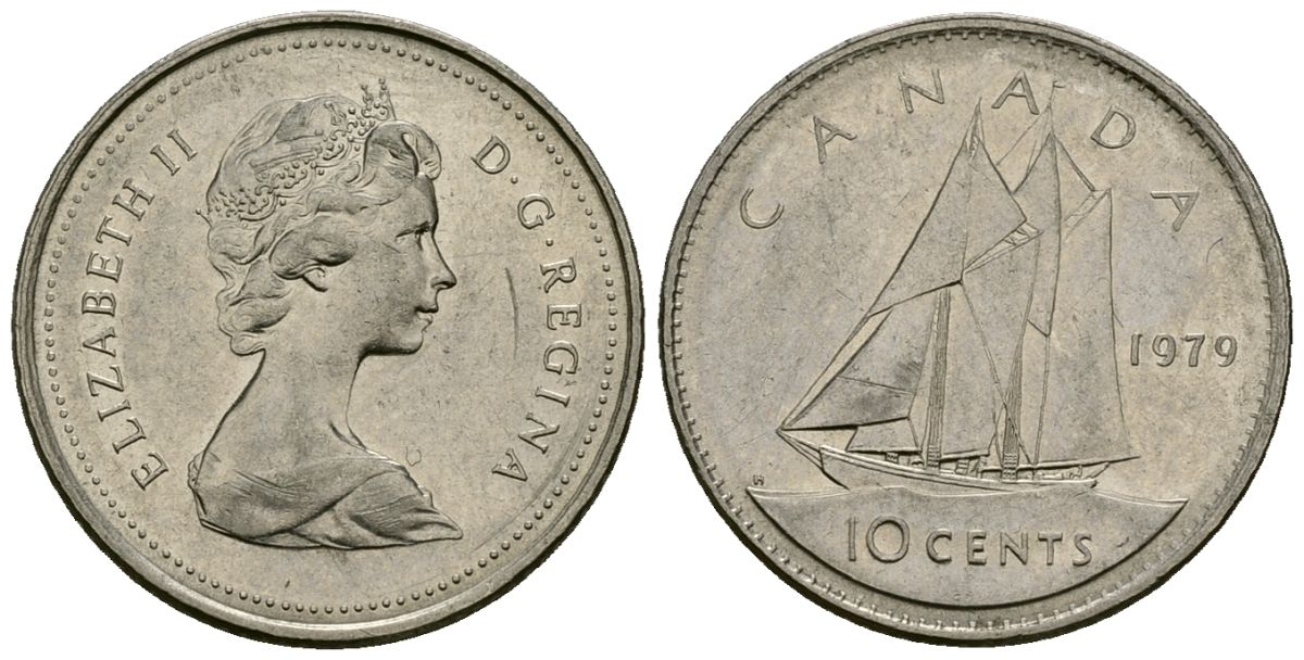 Канада 10 центов 1979 Елизавета II (1952-2022), парусник KM 77.2 никель 4173-1247