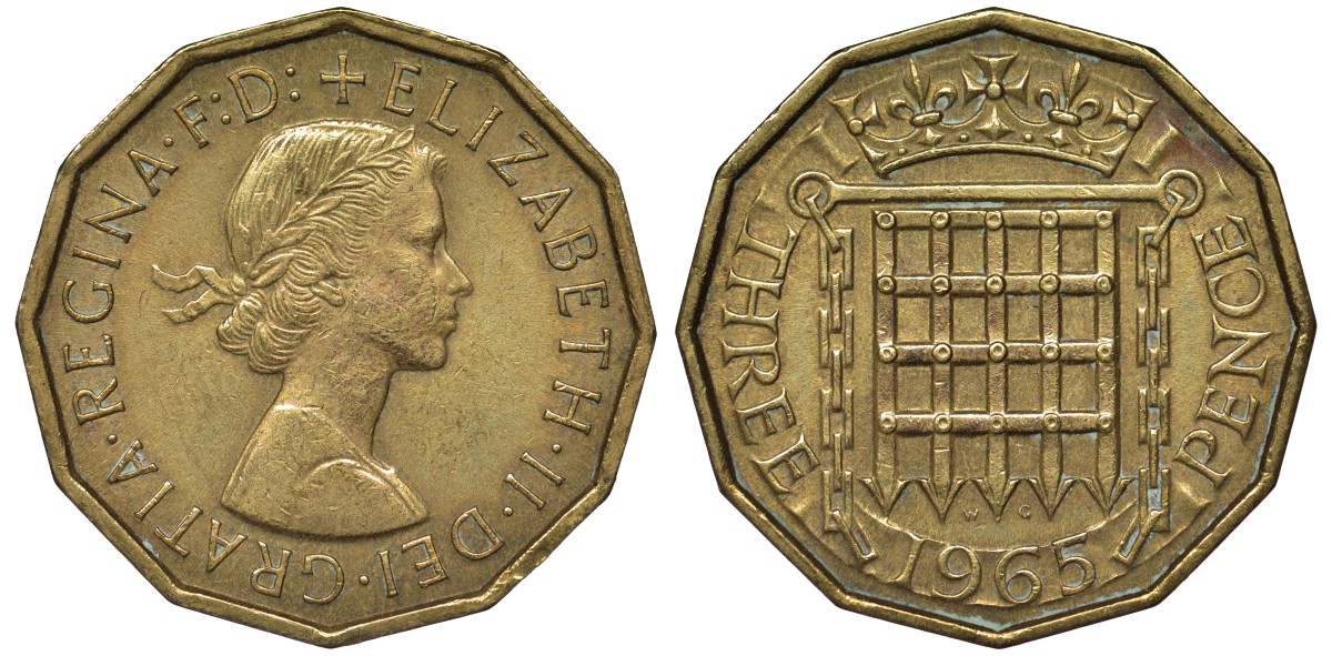 Великобритания 3 пенса 1965 Елизавета II (1952-2022) KM 900, Spink 4153 никель латунь 4122-942