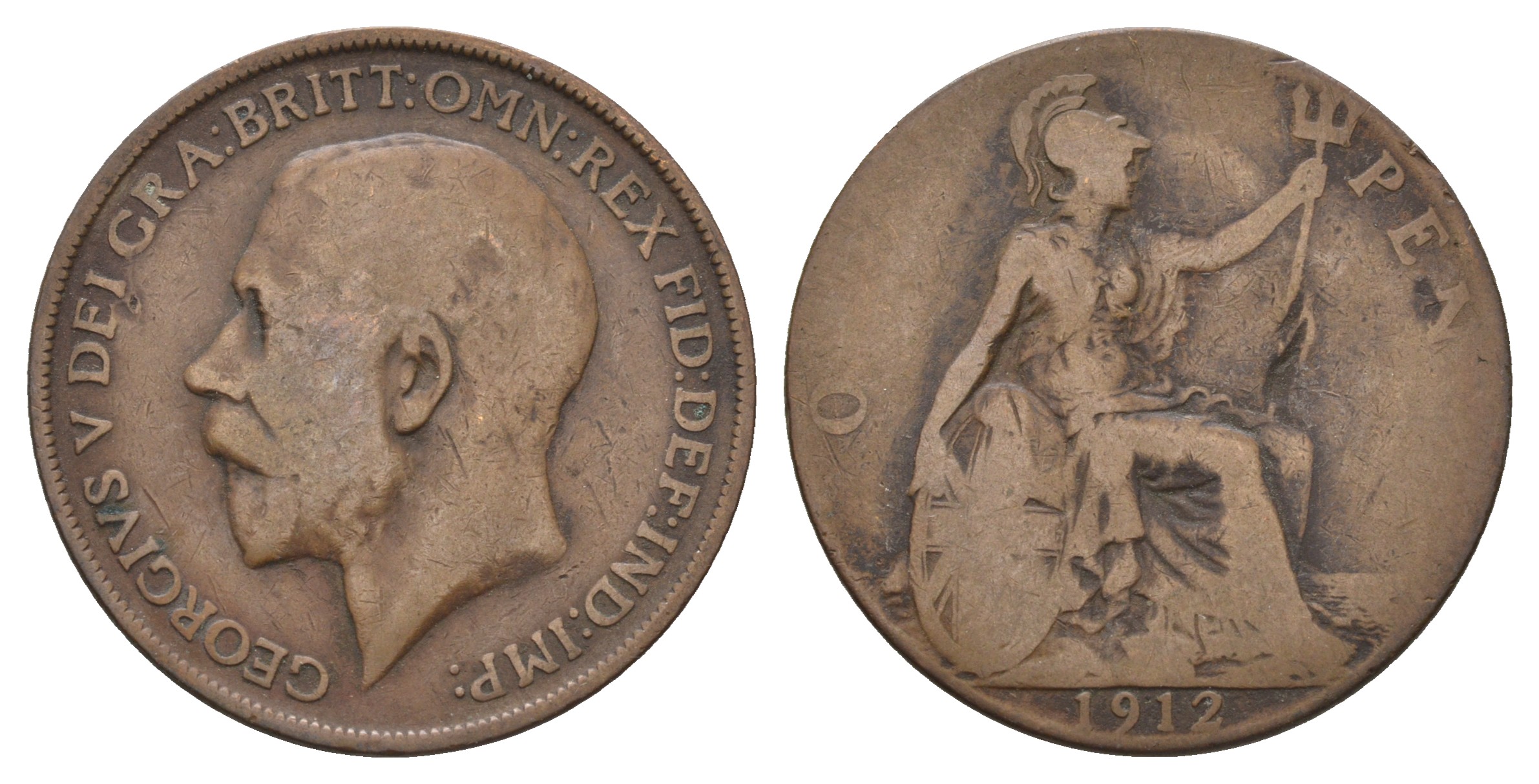 Великобритания 1 пенни 1912 Георг V (1910-1936) KM 810, Spink 4051 бронза 4680-825