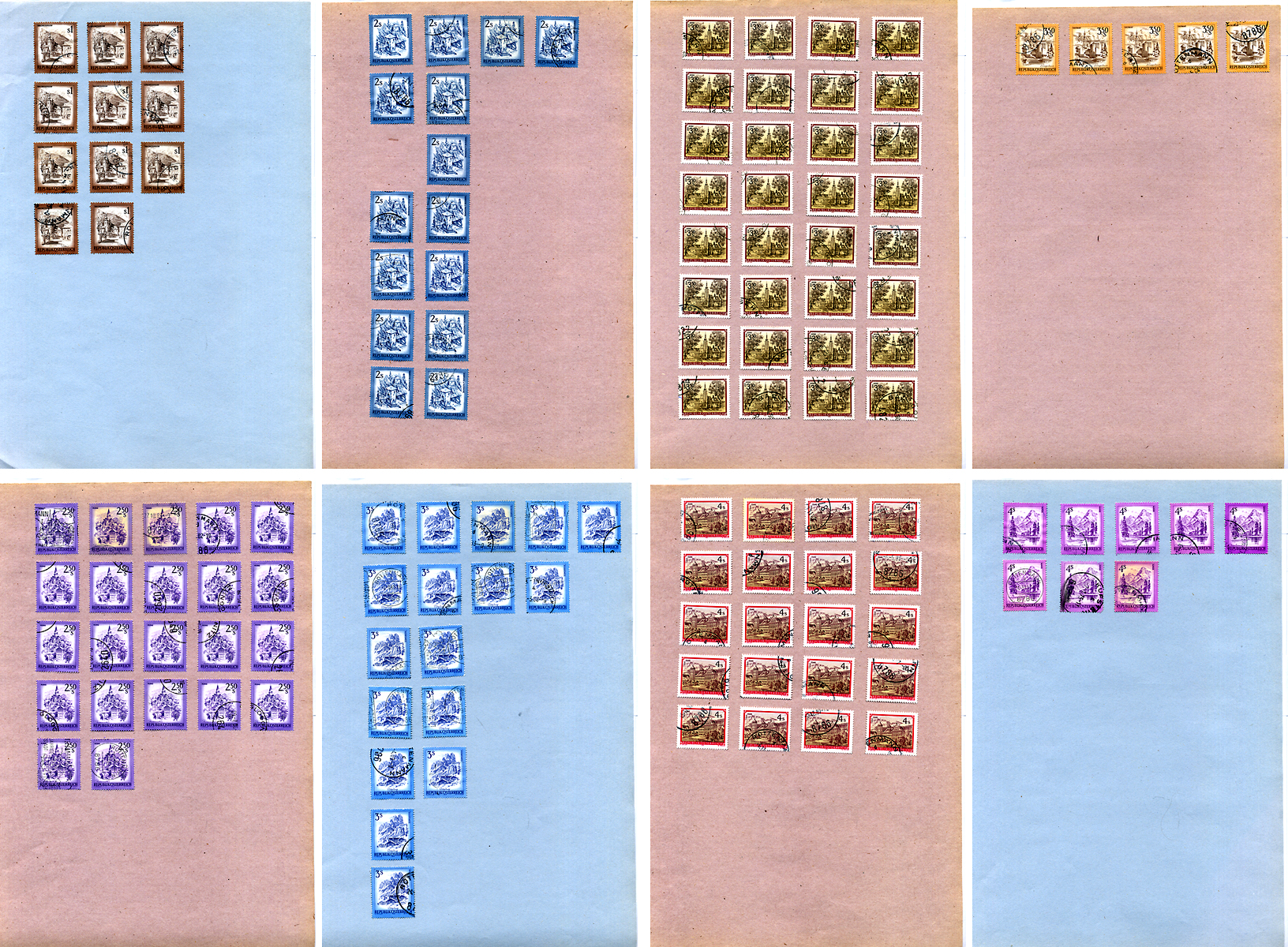 Листы с марками (марки мира) 926 марок 1953-1992 Австрия, Италия, Франция, ФРГ, Великобритания и и.д. 00-01-17-11