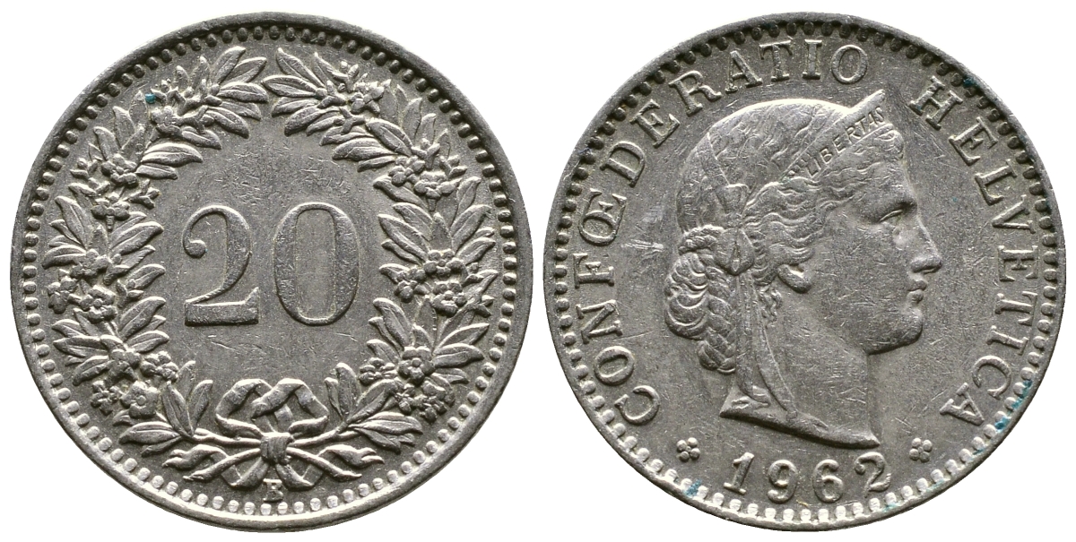 Швейцария 20 раппенов 1962 В KM 29а медно-никель 4364-2121