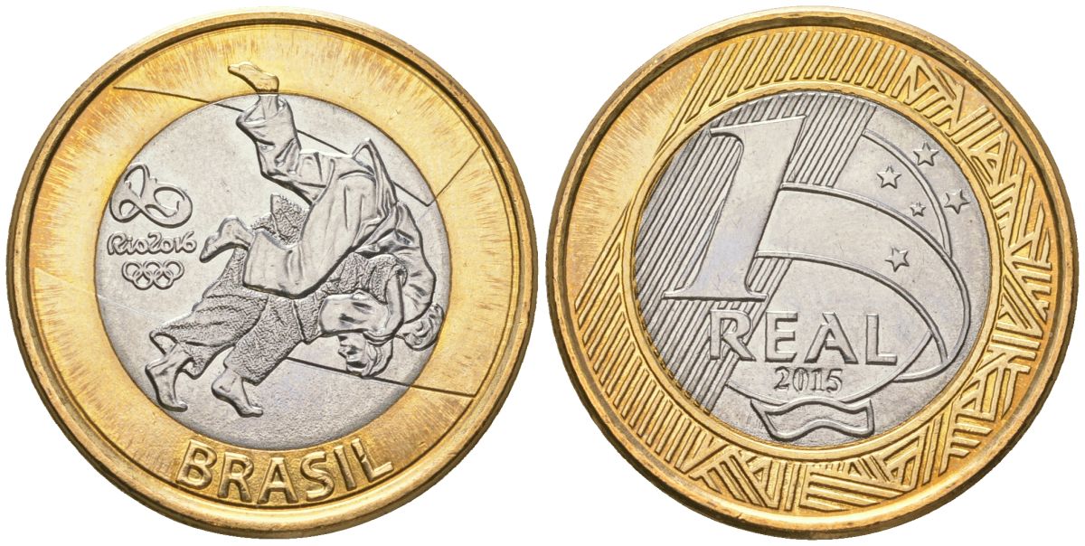 Бразилия 1 реал 2015 XXXI летние Олимпийские Игры, Рио-де-Жанейро 2016 - Дзюдо KM 711 биметалл UNC 4140-215