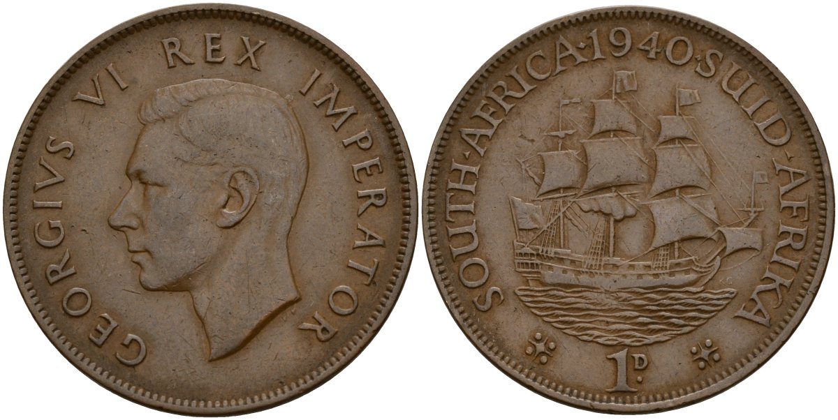 ЮАР 1 пенни 1940 Георг VI (1937-1952) KM 25 бронза 38-914