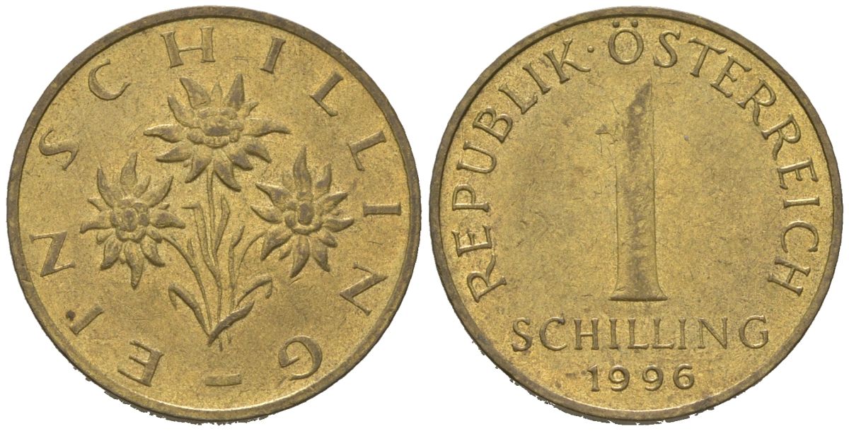 Австрия 1 шиллинг 1996 KM 2886 алюминиевая бронза 4604-1046