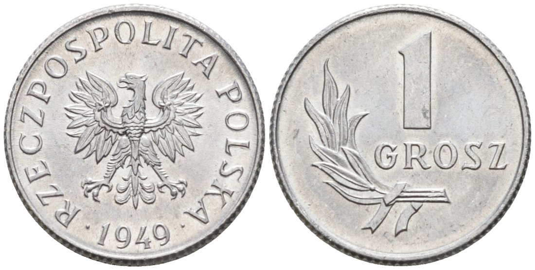 Польша 1 грош 1949 MW KM 39, Parchimowicz 201 алюминий UNC 4564-1043