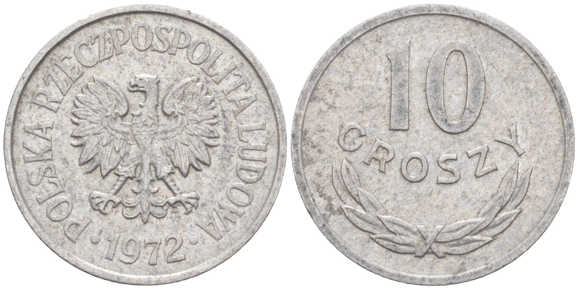 ПОЛЬША 10 ГРОШЕЙ 1972 MW KM АА47 алюминий 187-914