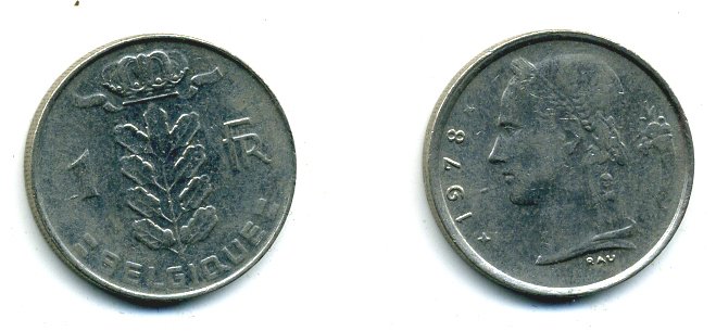 БЕЛЬГИЯ 1 ФРАНК 1978 BELGIQUE KM 142.1 медно-никель 25-1422